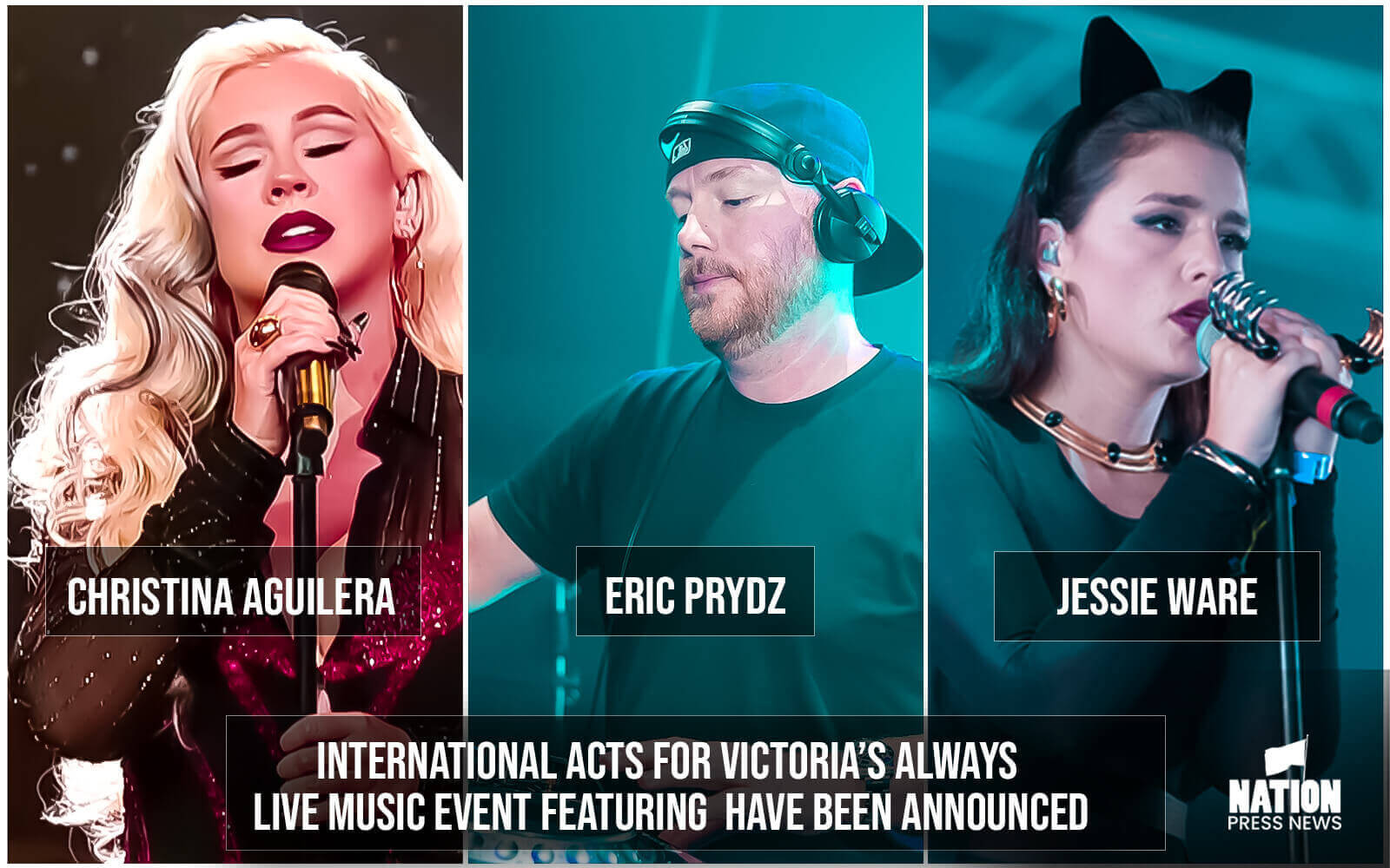 International acts for Victoria’s ALWAYS LIVE music event featuring Christina Aguilera, Eric Prydz, and Jessie Ware have been announced.